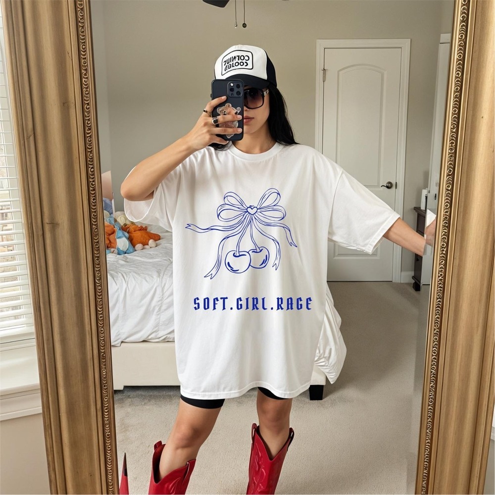 Soft Girl Rage T-Shirt - Sad Girl Tee With Cherries And Bow